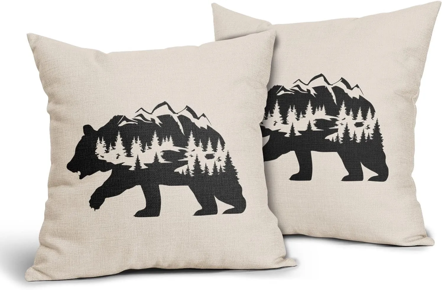 Kawani Black Bear Pillow Covers 18X18 in Cabin Rustic Bear Decor Forest Mountain Decorative Couch Pillow Cases with Zipper Set of 2 Home Decor for Living Room Bedroom Bed Cushion Outdoor