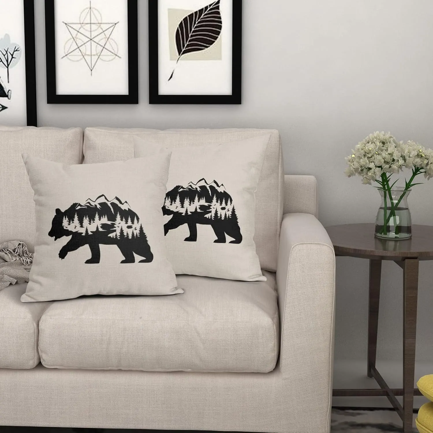 Kawani Black Bear Pillow Covers 18X18 in Cabin Rustic Bear Decor Forest Mountain Decorative Couch Pillow Cases with Zipper Set of 2 Home Decor for Living Room Bedroom Bed Cushion Outdoor