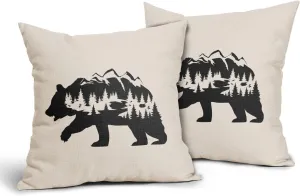 Kawani Black Bear Pillow Covers 18X18 in Cabin Rustic Bear Decor Forest Mountain Decorative Couch Pillow Cases with Zipper Set of 2 Home Decor for Living Room Bedroom Bed Cushion Outdoor