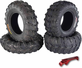 Kenda Bearclaw EVO K592-25x8-12 Front and 25x10-12 Rear Tires for All Terrain (ATV), UTV, and Side by Side (SxS) Vehicles - 6-Ply - Bear Claw EVO 25x8x12 25x10x12 with Kenda Keychain (4 Pack)