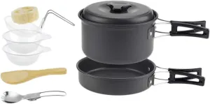 KICHOUSE 1Set Portable Camping Cookware for People Durable Outdoor Cooking Equipment Lightweight BBQ Accessories for Picnics and Hiking Stylish Black Design