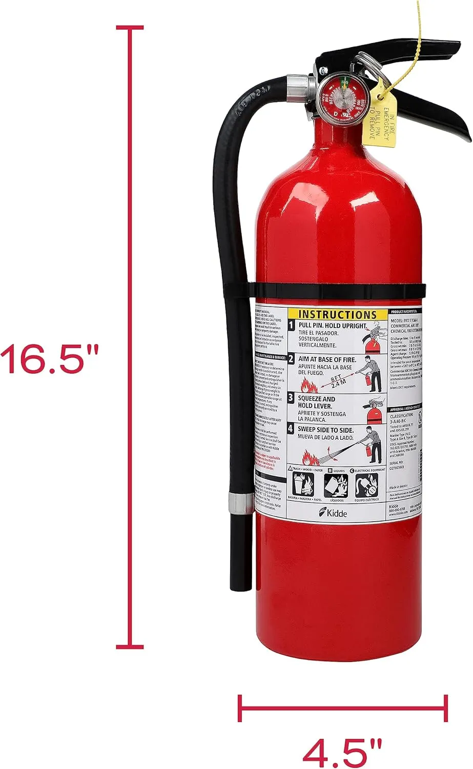 Kidde Fire Extinguisher for Commercial Use, 3-A:40-B:C, 9 Lbs., Refillable & Reusable, Hose & Wall Mount (Included)