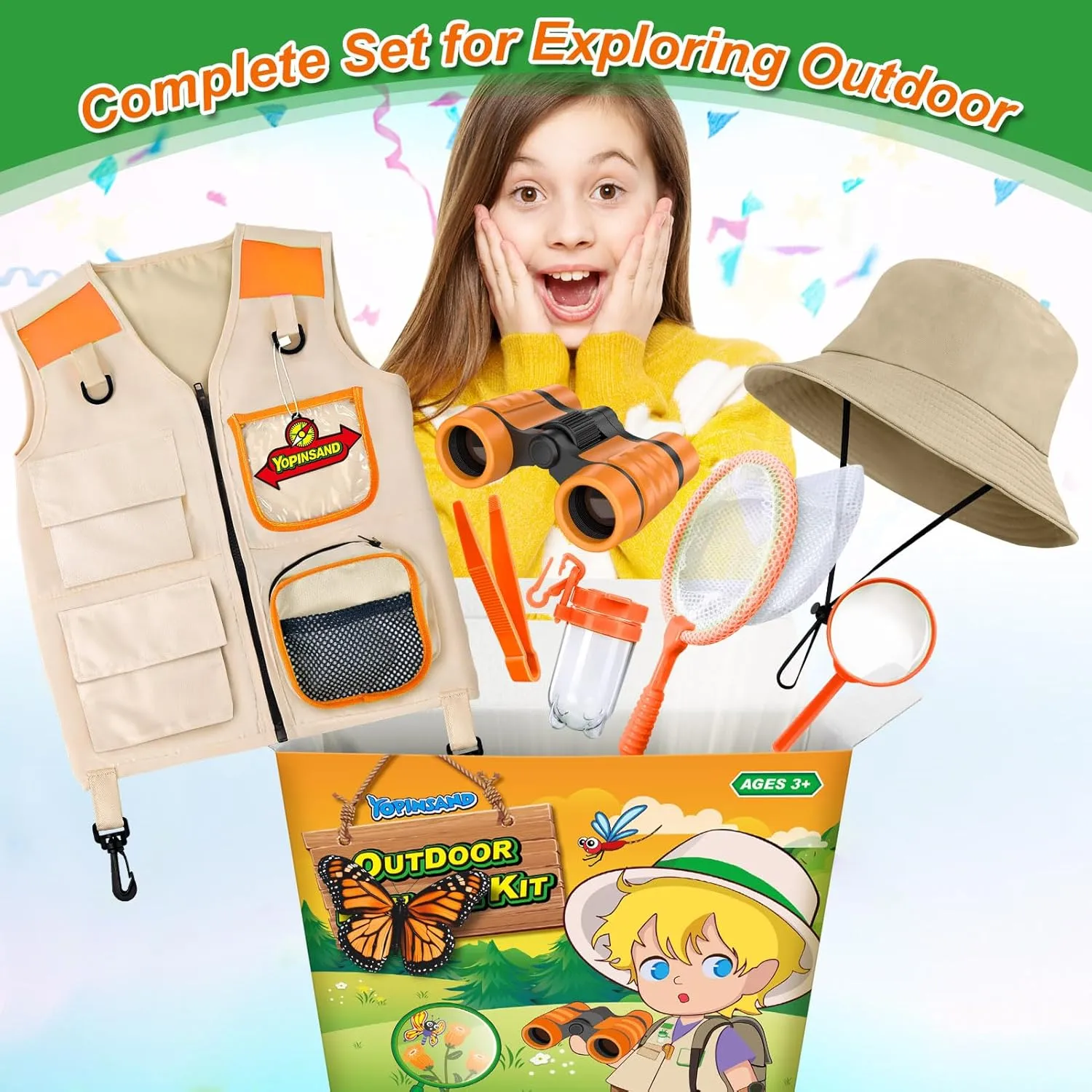 Kids Explorer Kit & Bug Catcher Kit, Kids Camping Gear for Kids, Outdoor Exploration Set with Vest & Hat, Ideal Outdoor Camping Adventure Toys for Boys Girls