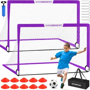 Kids Soccer Goals for Backyard Set - 2 of 6x4 ft Portable Soccer Goal Training Equipment, Practice Soccer Net with Soccer Ball, Cones, Bag, Soccer Set for Kids Youth Toddler Games, Sports Outdoor Play
