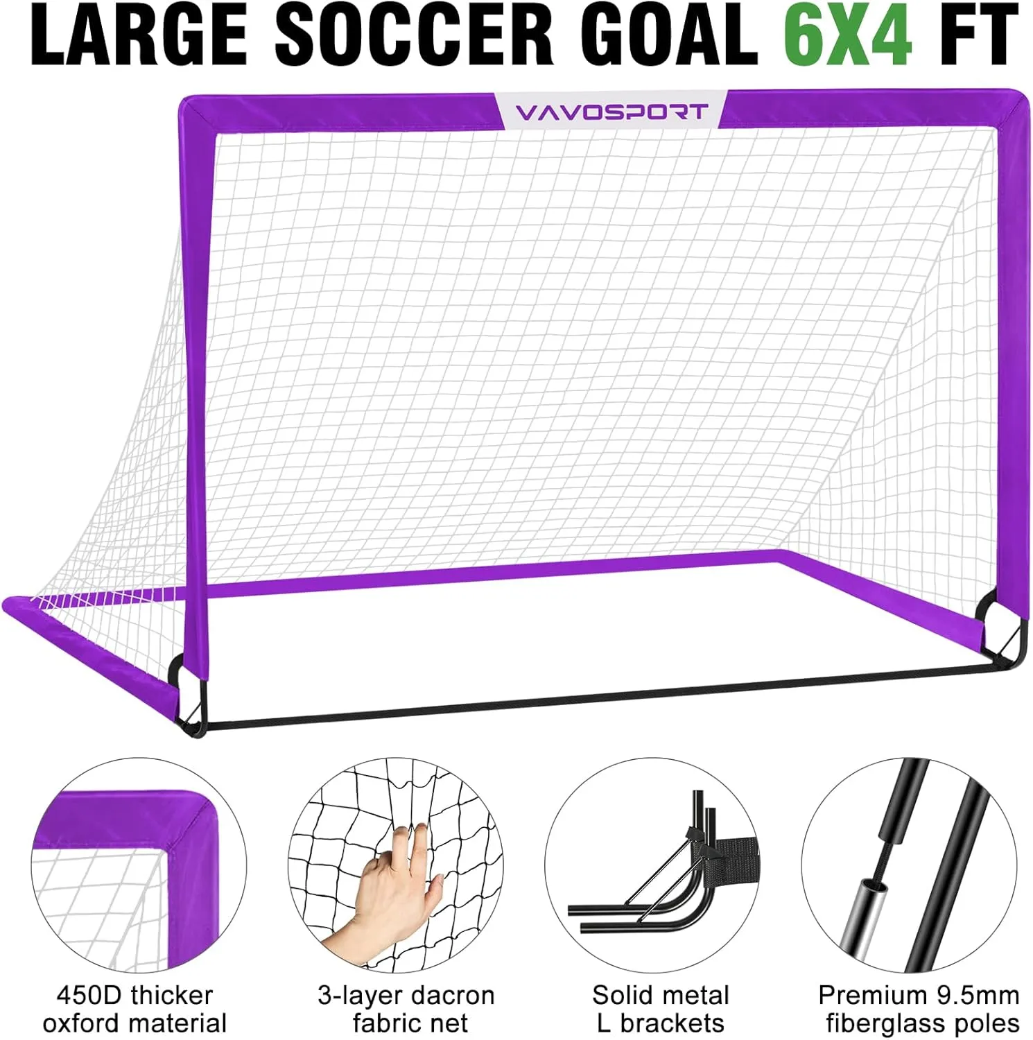 Kids Soccer Goals for Backyard Set - 2 of 6x4 ft Portable Soccer Goal Training Equipment, Practice Soccer Net with Soccer Ball, Cones, Bag, Soccer Set for Kids Youth Toddler Games, Sports Outdoor Play