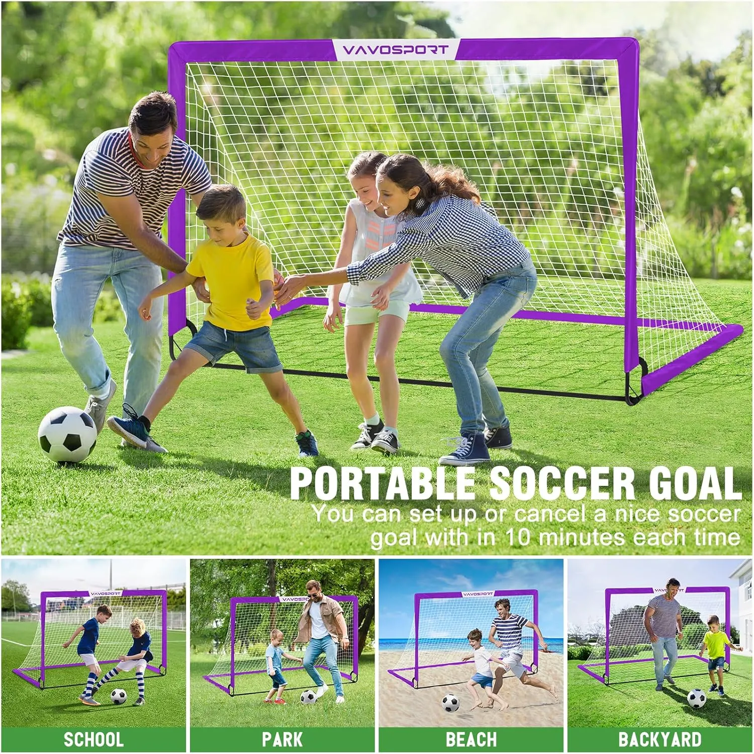 Kids Soccer Goals for Backyard Set - 2 of 6x4 ft Portable Soccer Goal Training Equipment, Practice Soccer Net with Soccer Ball, Cones, Bag, Soccer Set for Kids Youth Toddler Games, Sports Outdoor Play