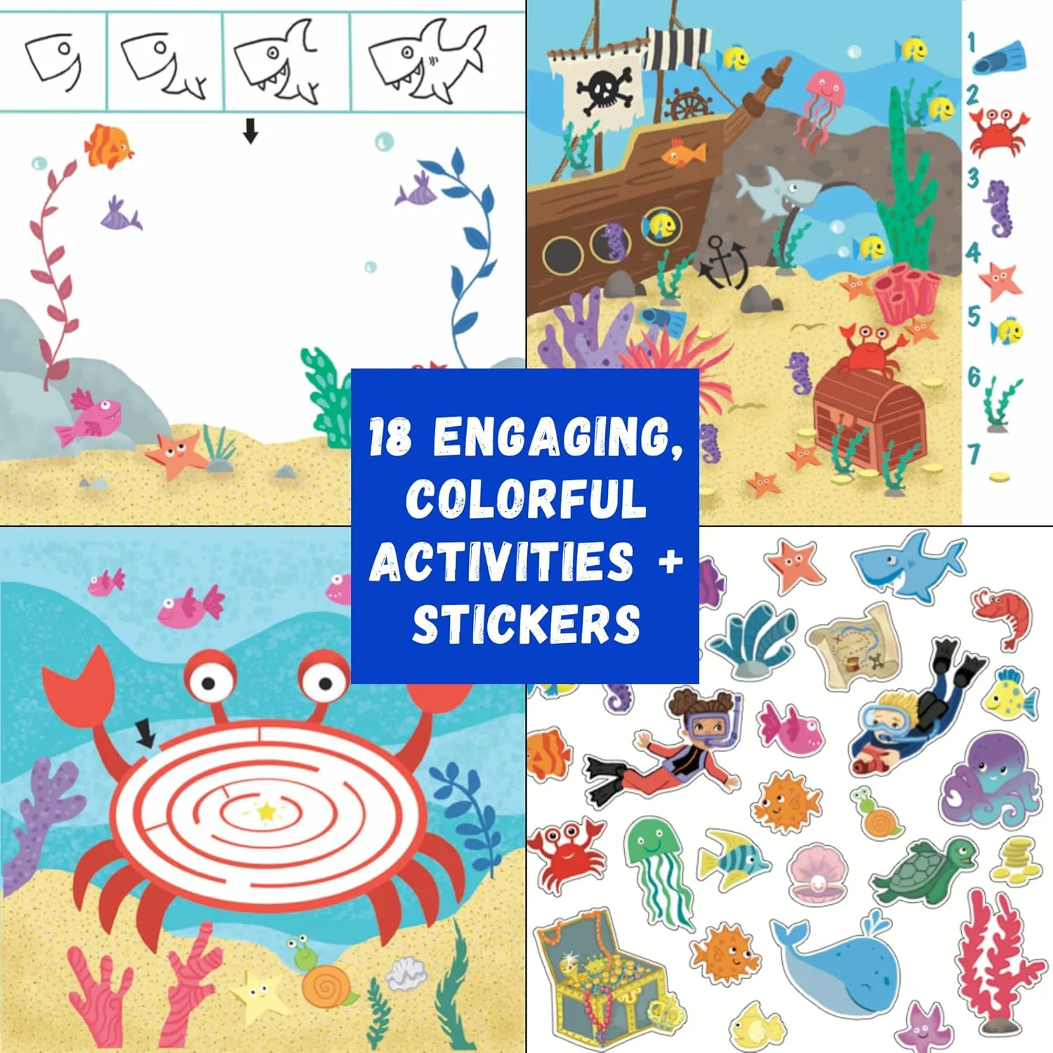 Kids Travel Educational Activity Book with Washable Markers - Car and Airplane Activities, Learning Toys for Toddlers- Reusable Stickers for Ages 4, 5, 6 (Jungle & 2 Extra Books)