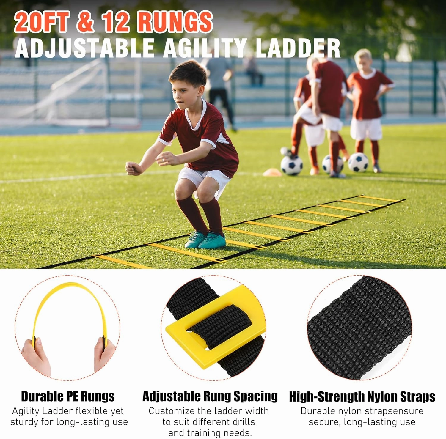 Kids Soccer Goal for Backyard Set - 2 Set of 6X4 FT Toddler Soccer Nets with 20ft Agility Ladder, Soccer Ball, Pop Up Portable Soccer Set for Kids and Youth Game and Training Goals Ages 3-16 Gift
