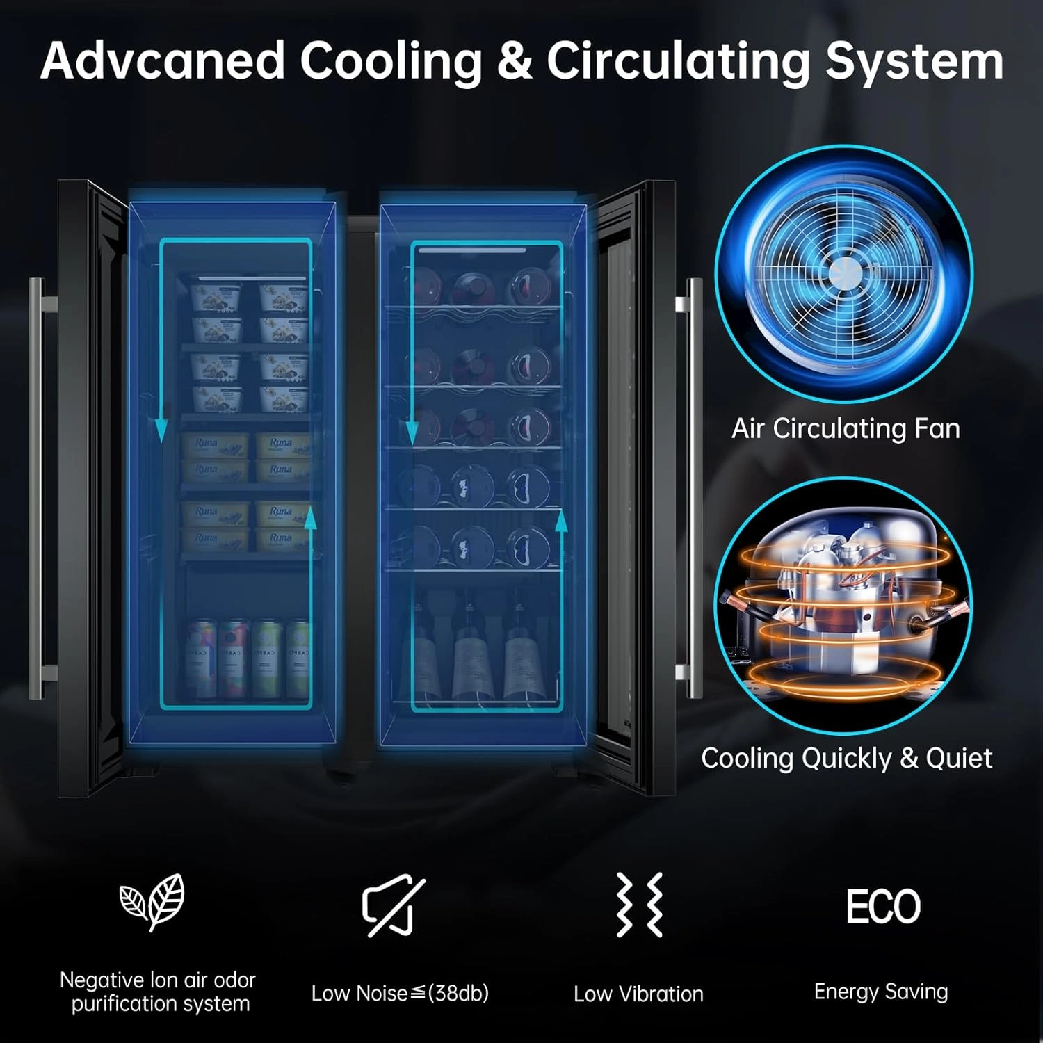 KingChii 27 Inch Wine Cooler and Ice Cream Refrigerator, Dual-Zone 18 Bottles Wine & 45 Cans Ice Cream Freestanding Fridge, Digital Control, Low Noise Professional Compressor for Home, Office, Kitchen