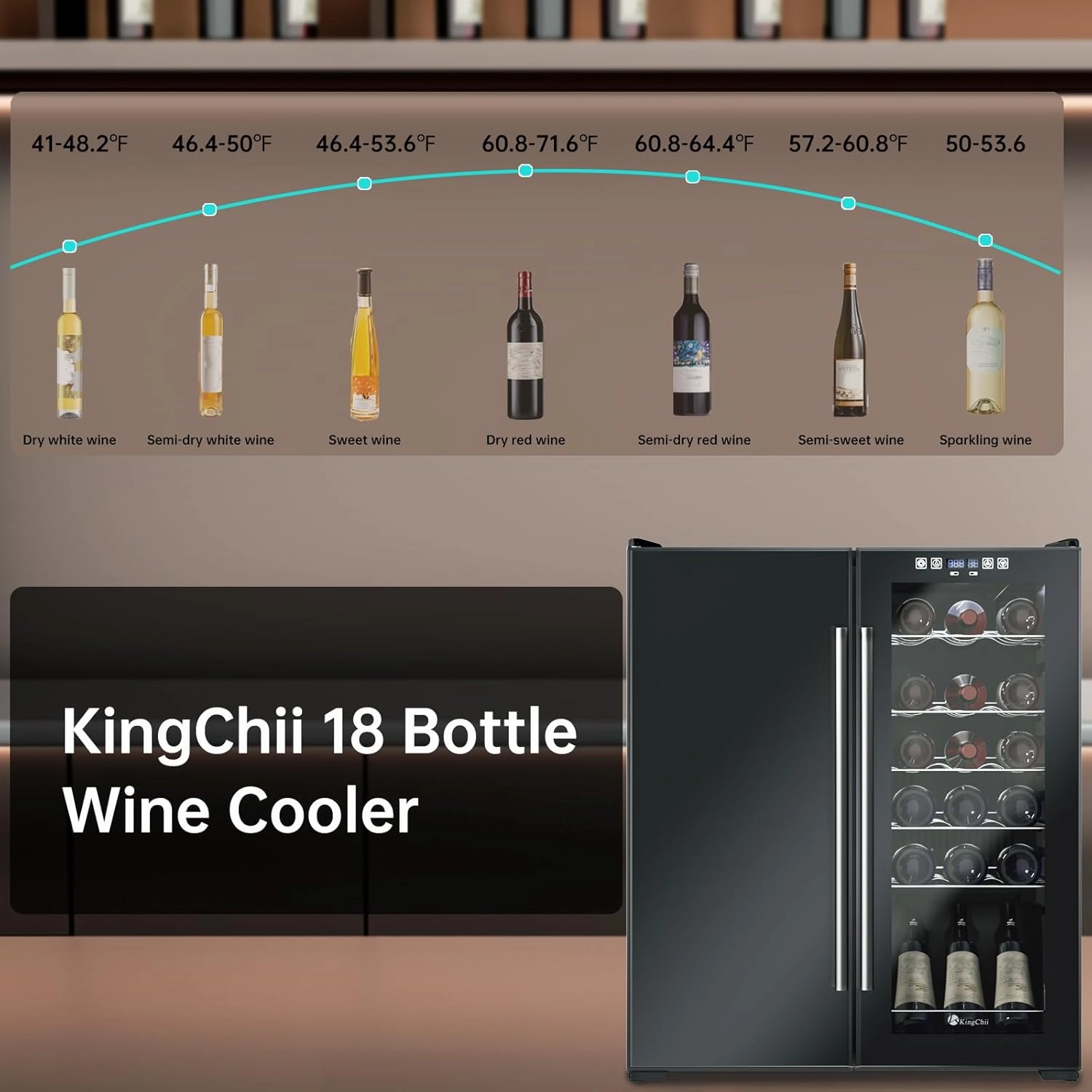 KingChii 27 Inch Wine Cooler and Ice Cream Refrigerator, Dual-Zone 18 Bottles Wine & 45 Cans Ice Cream Freestanding Fridge, Digital Control, Low Noise Professional Compressor for Home, Office, Kitchen