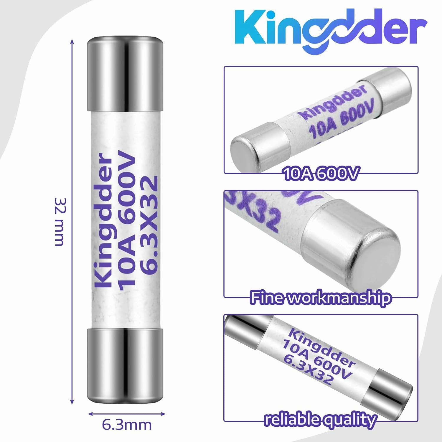 Kingdder 15 Pieces Ff10a 600v Multimeter Fuses Dc Dmm Fast Blow Action 10 Amp Ceramic Fuses Brass Made for Dc Dmms 6.3 x 32 mm