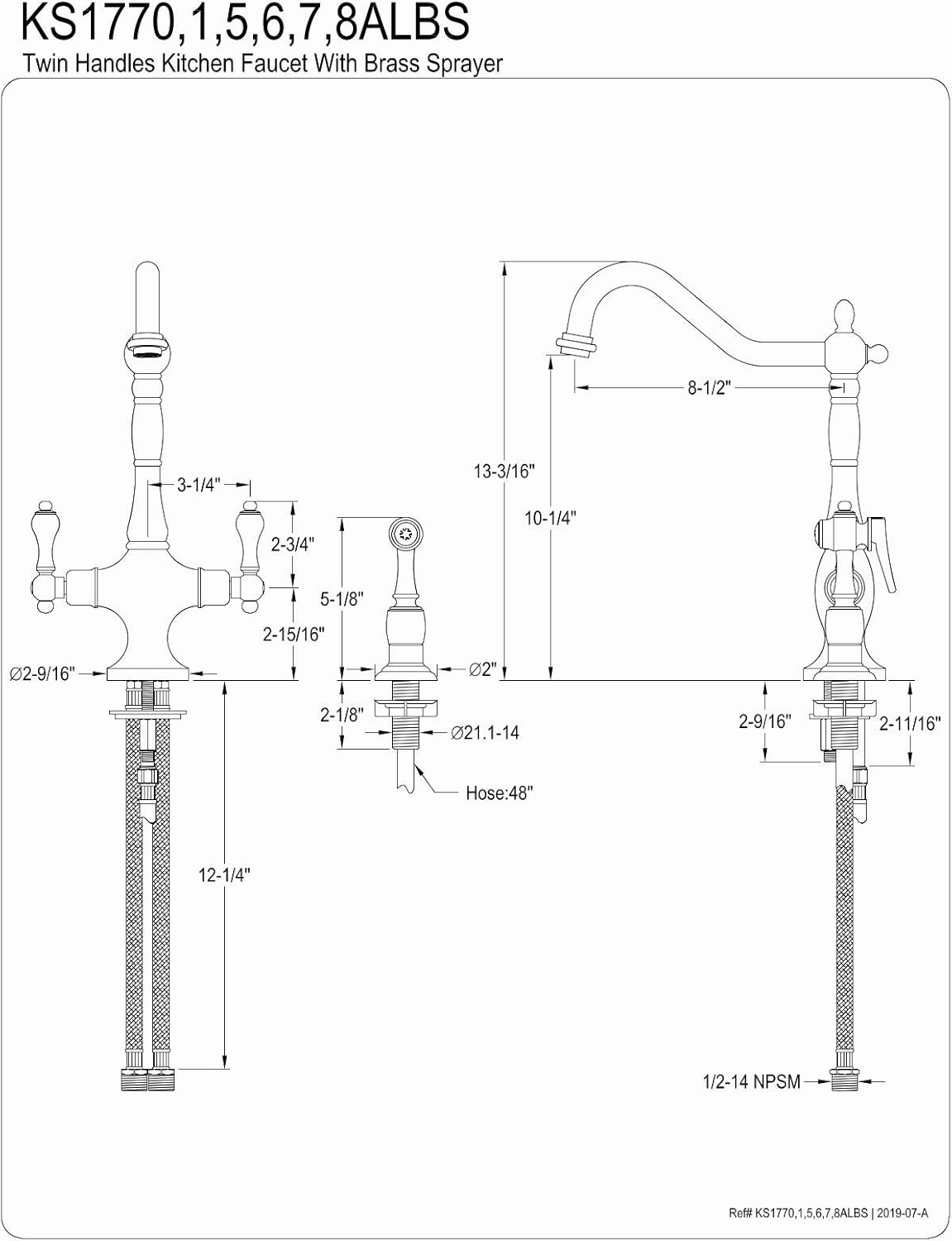 Kingston Brass KS1778ALBS Heritage Kitchen Faucet, 8-1/4-Inch, Brushed Nickel