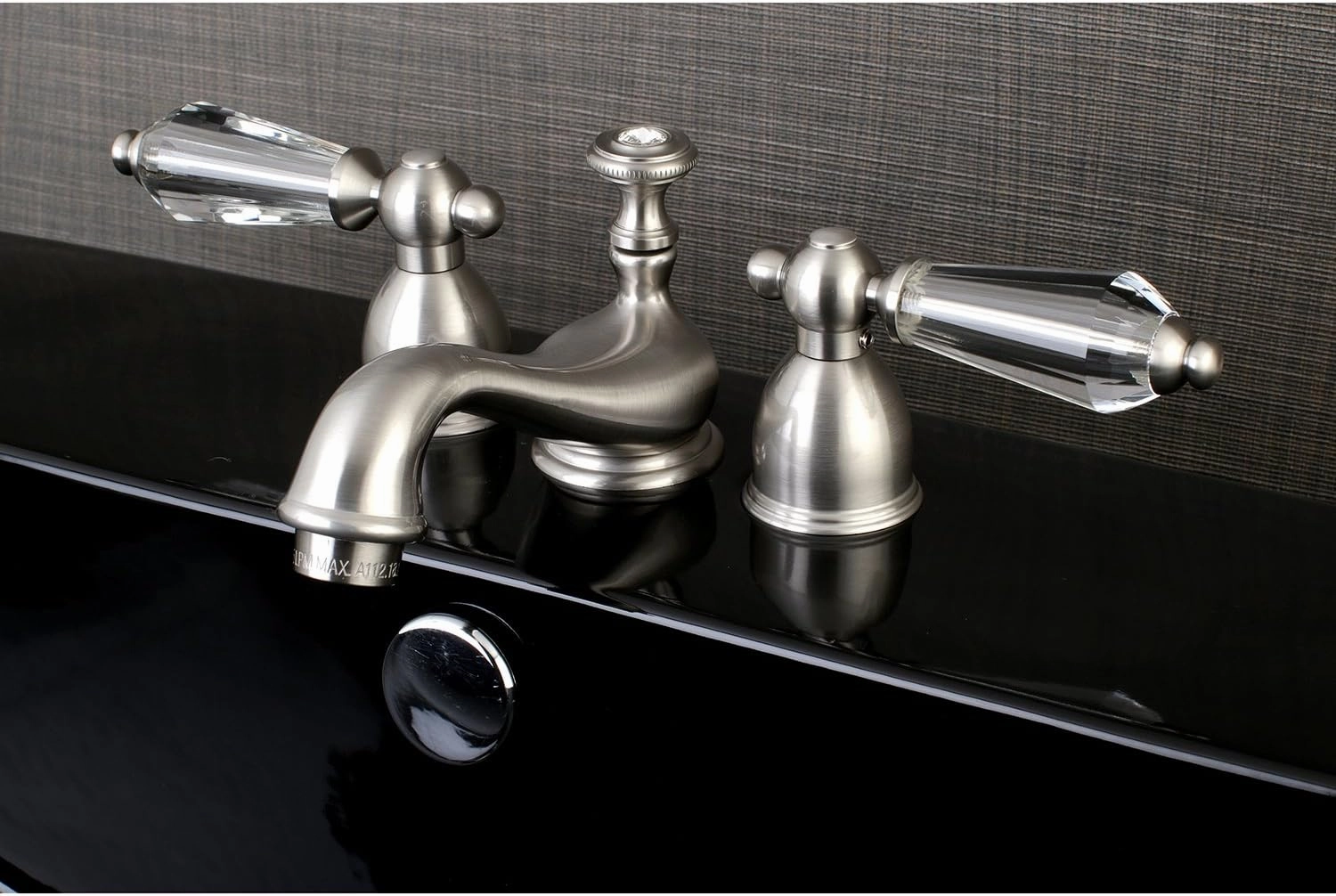 Kingston Brass KS3958WLL Mini Widespread Lavatory Faucet With Crystal Lever Handle, 4-1/2" in Spout Reach, Brushed Nickel