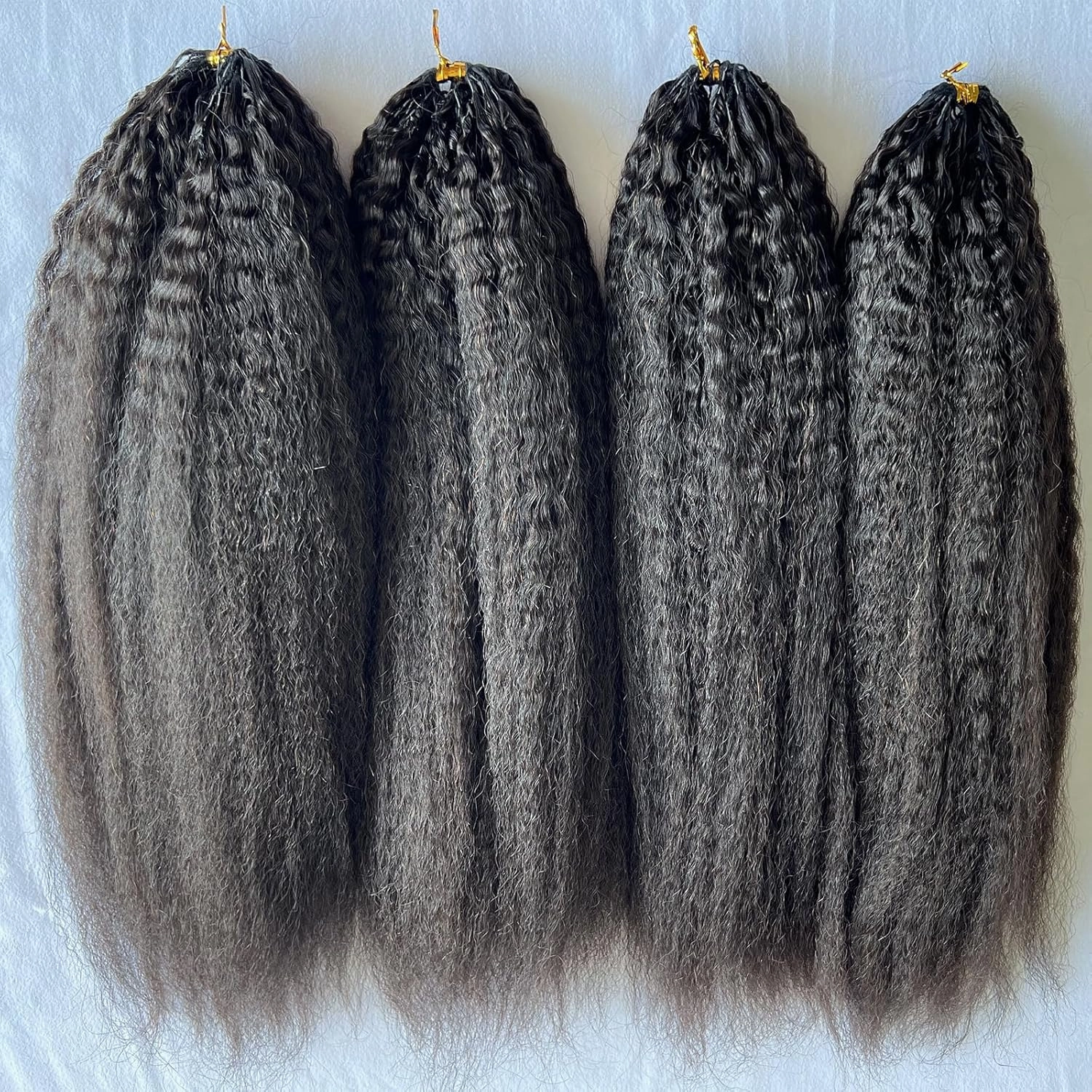 Kinky Straight Feather Crochet Human Hair Extension Yaki Wave Pre Separated Knotless Crochet Hair Micro Bundles With Loop For Reusable Boho Braids 16Inch 120g 100Strands