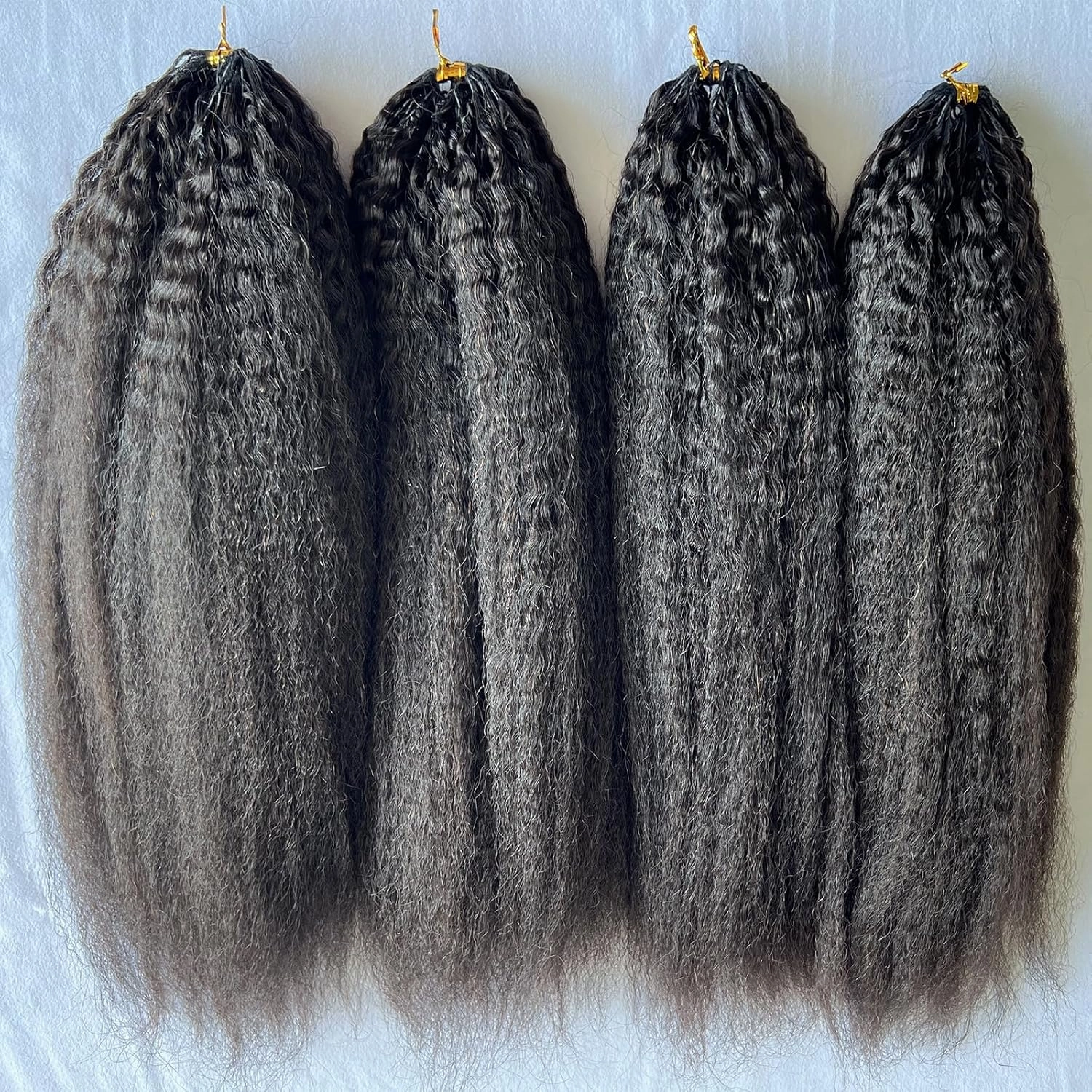 Kinky Straight Feather Crochet Human Hair Extension Yaki Wave Pre Separated Knotless Crochet Hair Micro Bundles With Loop For Reusable Boho Braids 16Inch 240g 200Strands