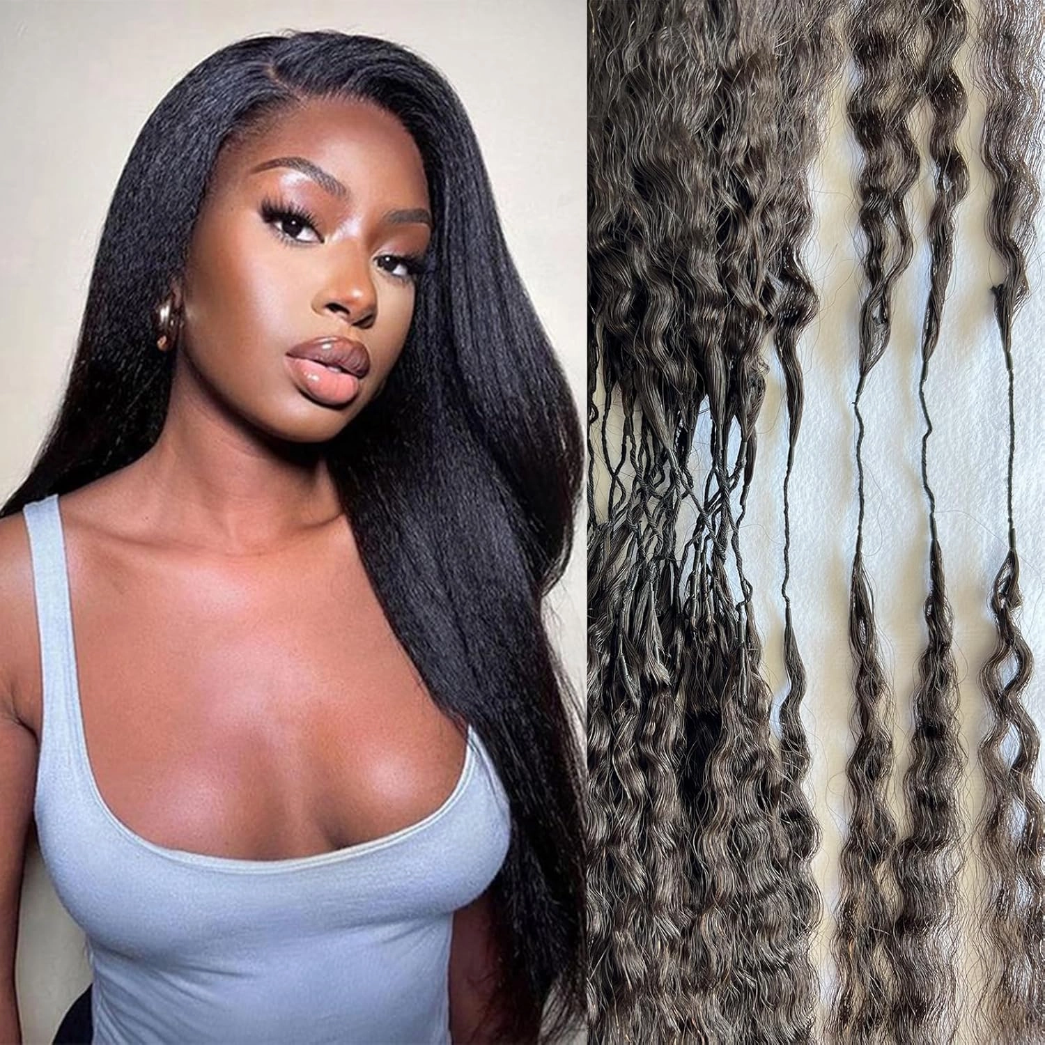 Kinky Straight Feather Crochet Human Hair Extension Yaki Wave Pre Separated Knotless Crochet Hair Micro Bundles With Loop For Reusable Boho Braids 16Inch 240g 200Strands