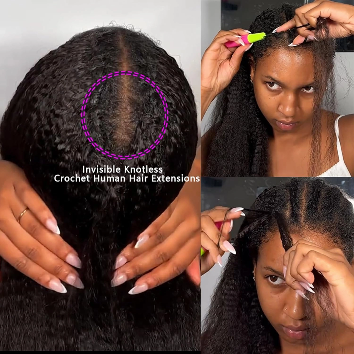 Kinky Straight Feather Crochet Human Hair Extension Yaki Wave Pre Separated Knotless Crochet Hair Micro Bundles With Loop For Reusable Boho Braids 16Inch 240g 200Strands