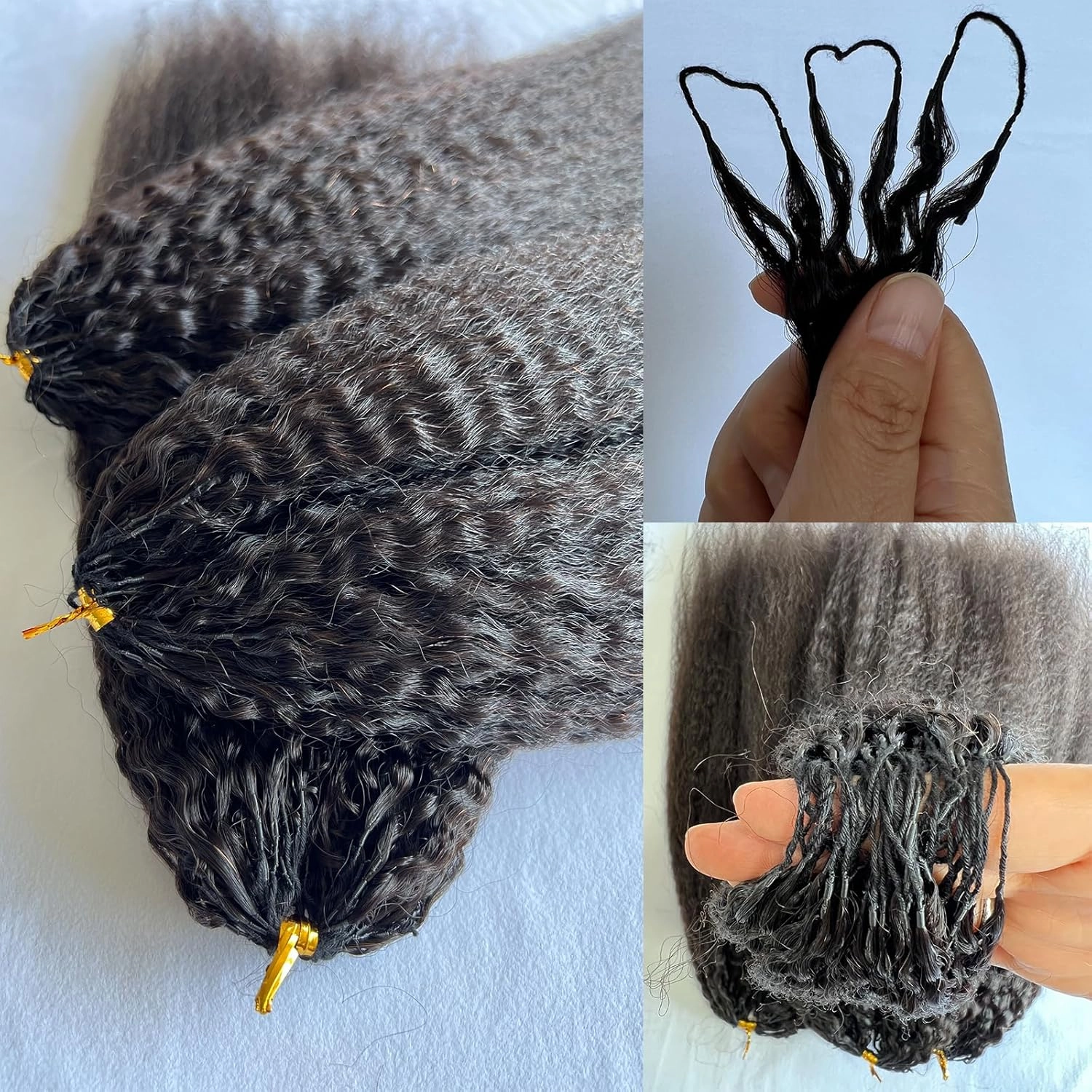 Kinky Straight Feather Crochet Human Hair Extension Yaki Wave Pre Separated Knotless Crochet Hair Micro Bundles With Loop For Reusable Boho Braids 16Inch 240g 200Strands