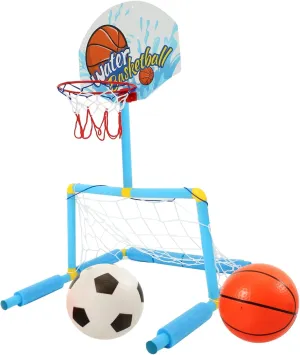 Kisangel 1Set Portable Soccer Goal Net and Pool Basketball Hoop Durable Frame Easy Assembly for Water Sports and Backyard Games