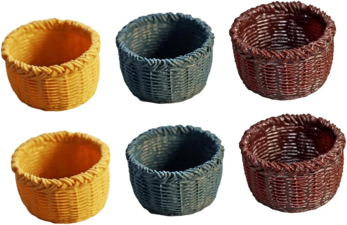 Kisangel 2sets 6pcs Miniature Basket Ornaments Creative Dollhouse Accessories Mini Furniture Storage Baskets and Colors 6pcs*2