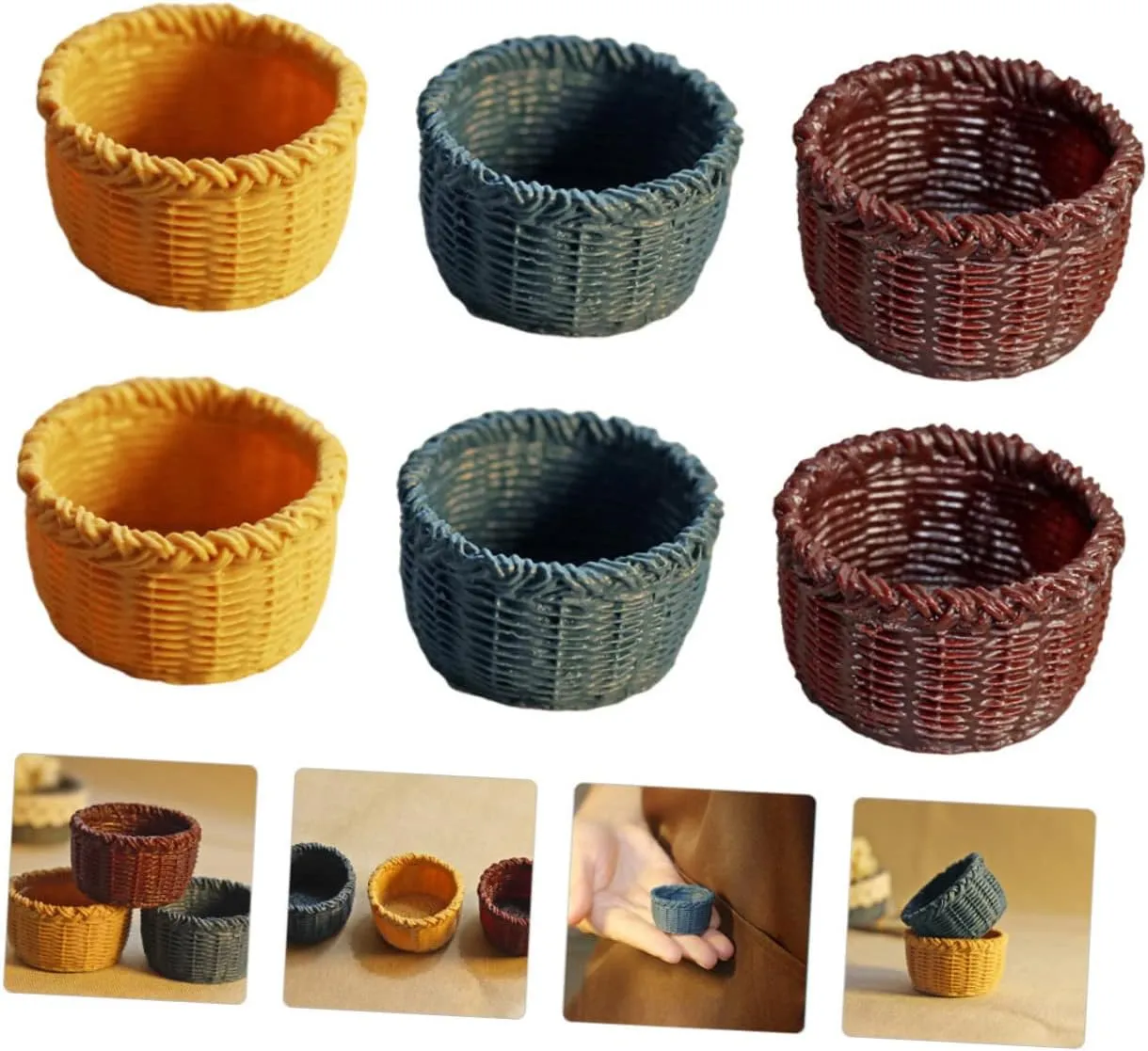 Kisangel 2sets 6pcs Miniature Basket Ornaments Creative Dollhouse Accessories Mini Furniture Storage Baskets and Colors 6pcs*2