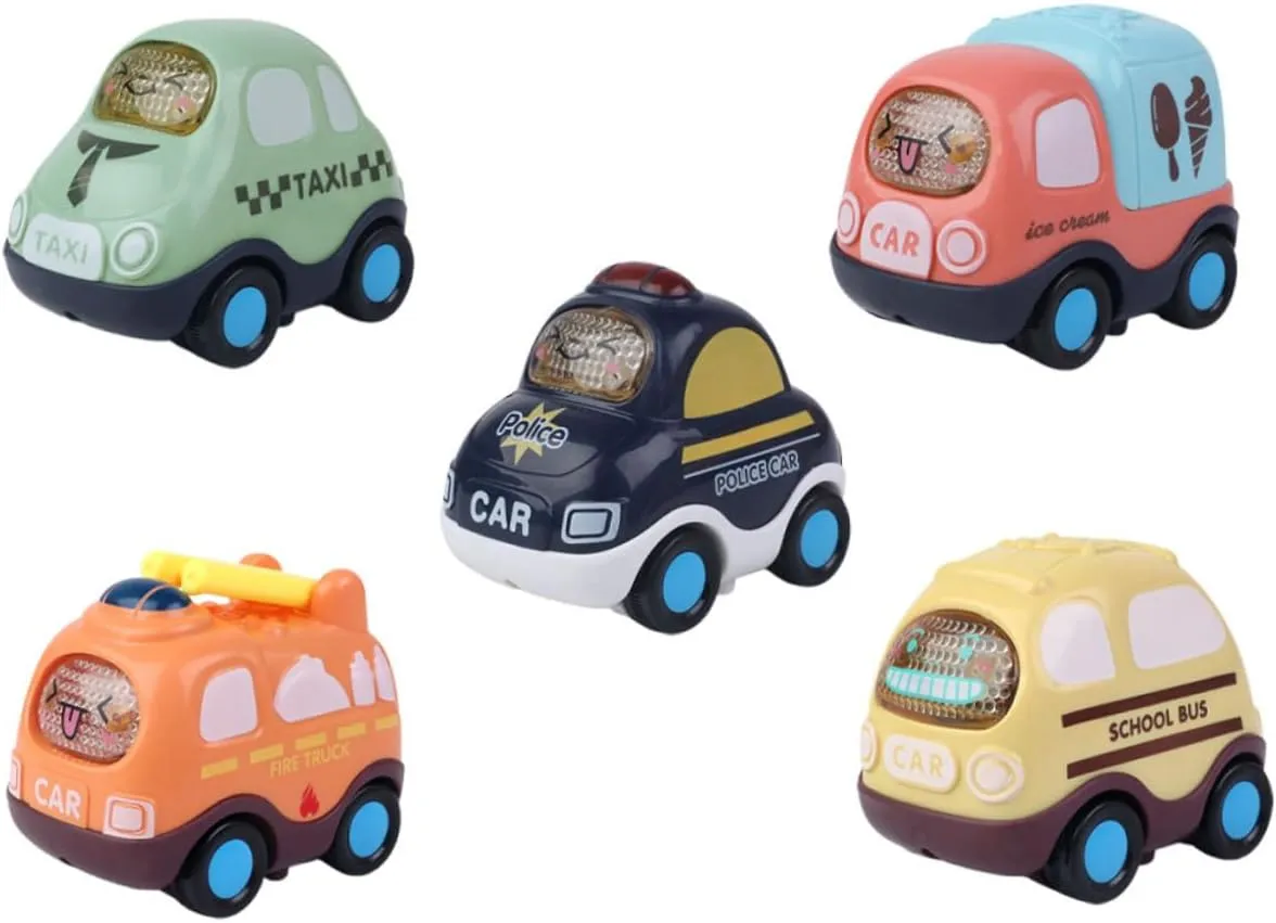 Kisangel 5pcs Cartoon Inertia Car Toy for Boy Girl Fun Playthings and Safe Battery Compact Design for Endless Playtime