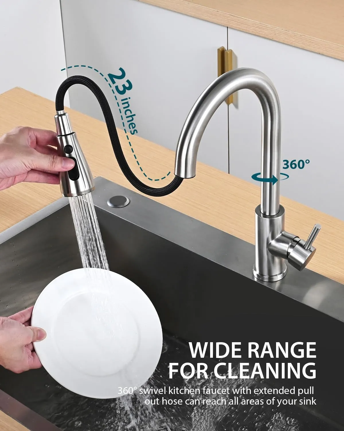 Kitchen Faucet with Pull Down Sprayer, Brushed Nickel High Arc Single Handle Kitchen Sink Faucet, Stainless Steel Modern Faucets, llaves para fregaderos de cocina