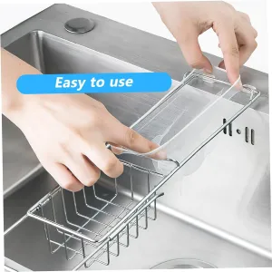 Kitchen Sink Strainer Expandable Sink Drain Basket Retractable with 100 Mesh Net Bag Prevents Clogs, Keeps Drain Clean, Convenient Food Catcher for Garbage Disposal, Stainless Steel