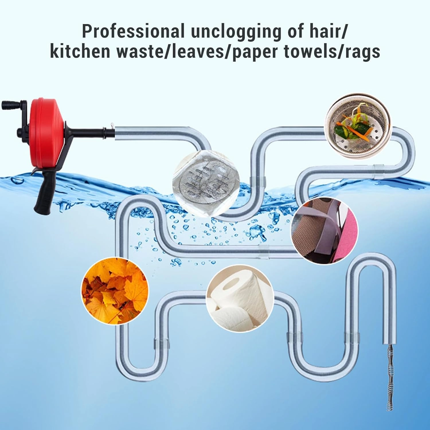Kitchen Drain Auger, Drain Auger with 65 Mn Steel, High Flexibility & Versatile, Clog Remover for Pipes 1/2 to 3 Inches, Ideal for Household Applications (5m Spring)