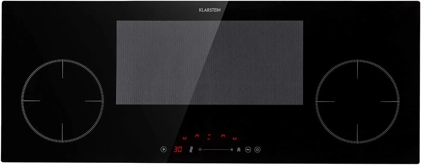 Klarstein Delicatessa 90 Slim Induction Hob Self-Sufficient, Built-In Flex Zone 90 cm, 4 Zones, 7000 W, 9 Power Levels, Booster, Pan Detection, Timer, Glass Ceramic, Hob, Black