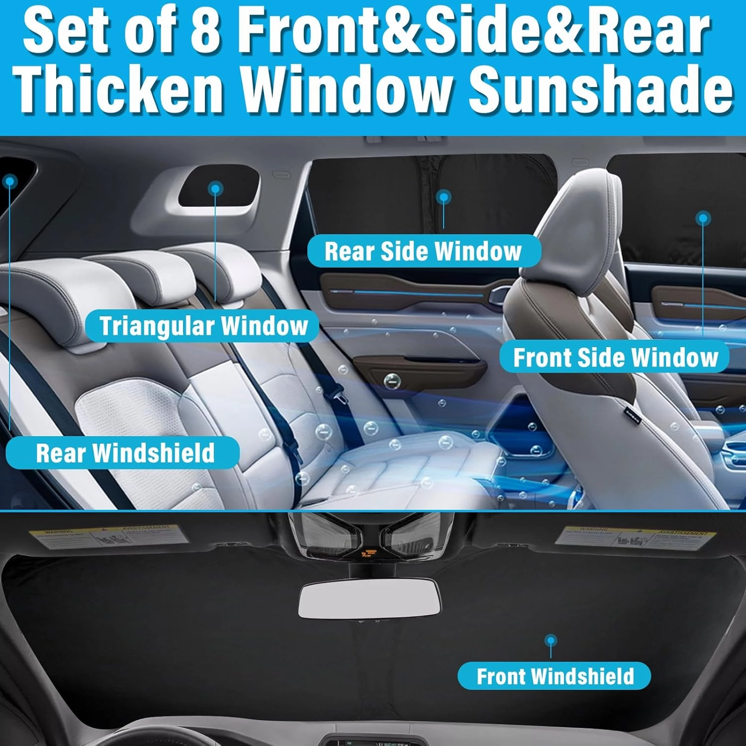KMF 8pcs Full Window Sun Shade Custom Fit for Hyundai Kona Accessories 2025 2024, Privacy Car Window Covers Sunshade for Windshield Side Rear, Sun Visor UV Block and Blackout for Camping/Baby