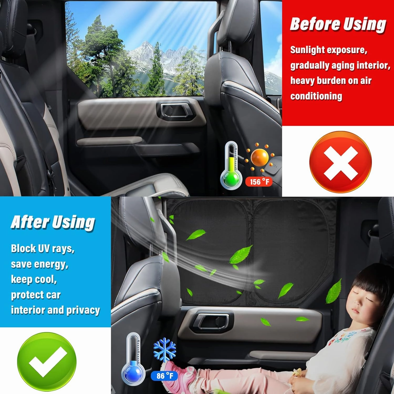 KMF 8pcs Full Window Sun Shade Custom Fit for Hyundai Kona Accessories 2025 2024, Privacy Car Window Covers Sunshade for Windshield Side Rear, Sun Visor UV Block and Blackout for Camping/Baby