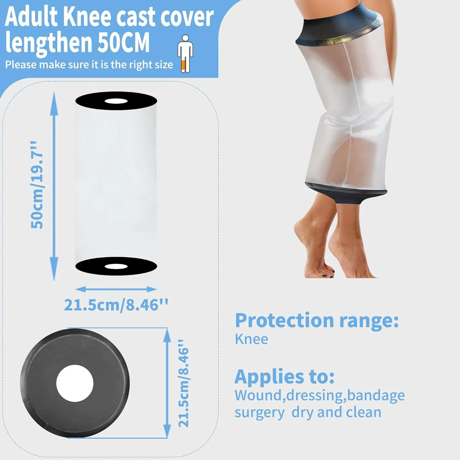 Knee Cast Cover for Shower, Waterproof Bandage and Cast Protector for Knee Replacement Surgery, Wound, Burns Watertight Protection Reusable,