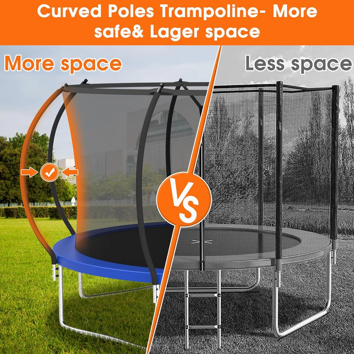 KOFUN 1500LBS Outdoor Tranpoline for Kids and Adults, Tranpolines with Net, Ladder, Easy to Assemble Recreational Tranpoline Backyard Heavy Duty Tranpoline 8FT 10FT 12FT 14FT 16FT