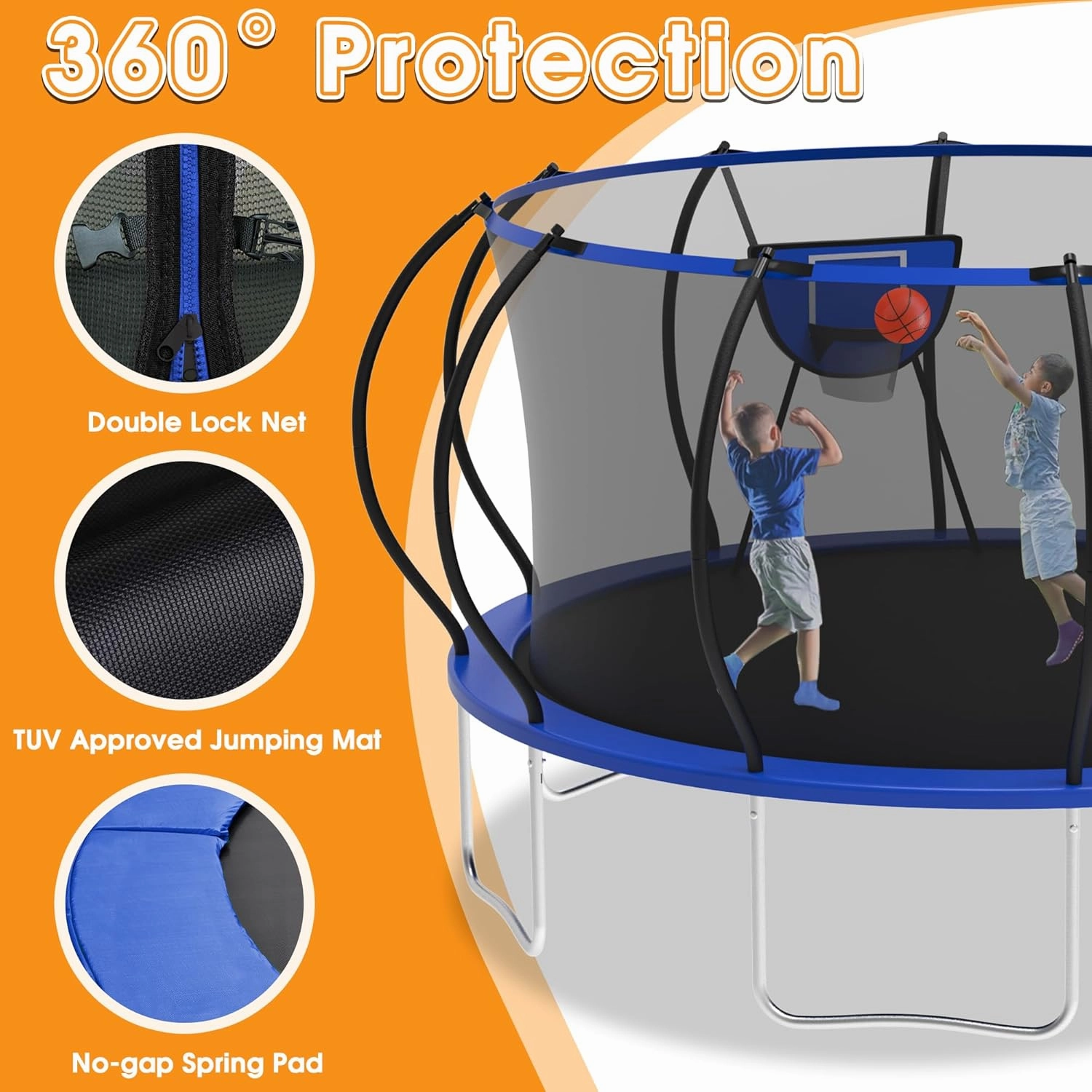 KOFUN 1500LBS Outdoor Tranpoline for Kids and Adults, Tranpolines with Net, Ladder, Easy to Assemble Recreational Tranpoline Backyard Heavy Duty Tranpoline 8FT 10FT 12FT 14FT 16FT