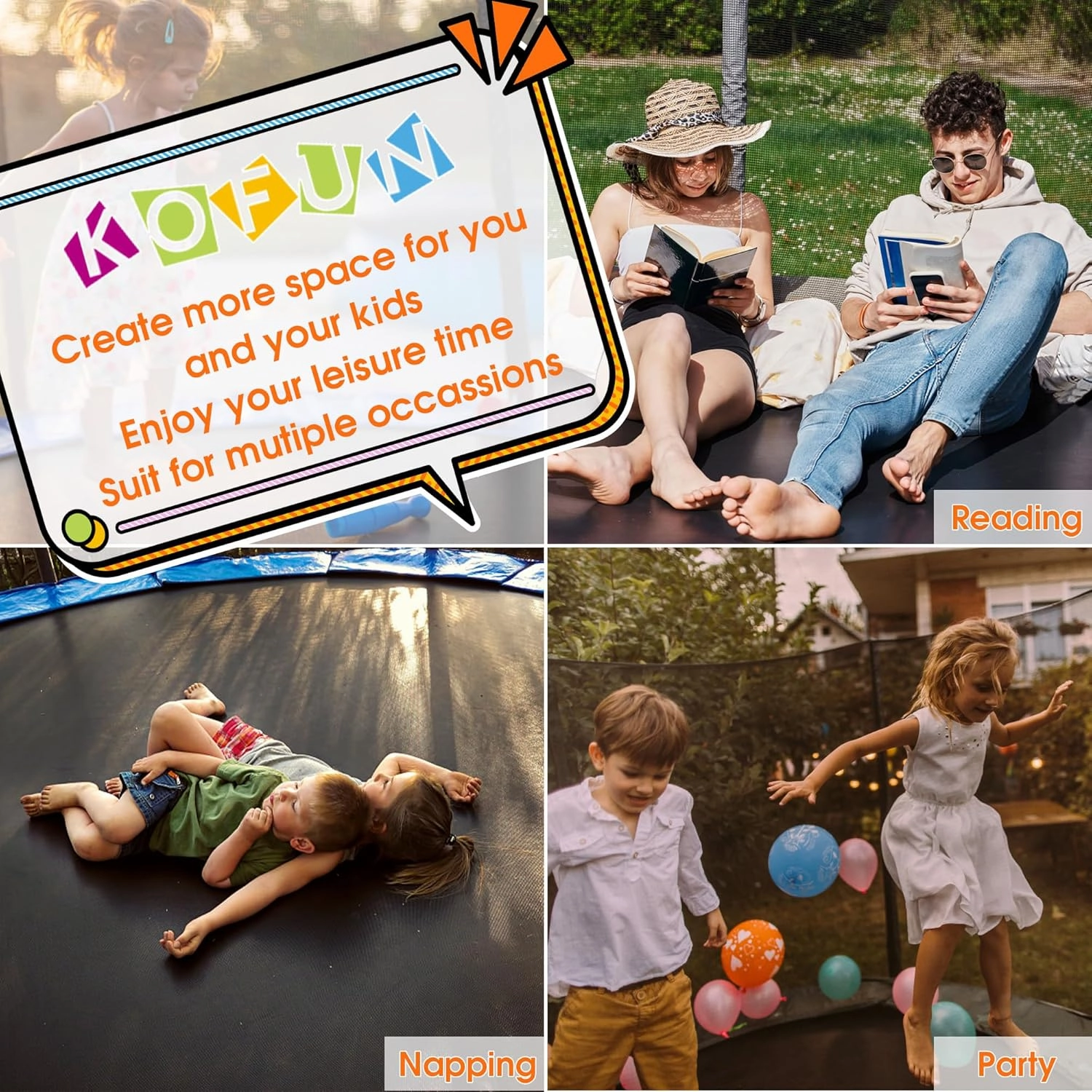 KOFUN 1500LBS Outdoor Tranpoline for Kids and Adults, Tranpolines with Net, Ladder, Easy to Assemble Recreational Tranpoline Backyard Heavy Duty Tranpoline 8FT 10FT 12FT 14FT 16FT