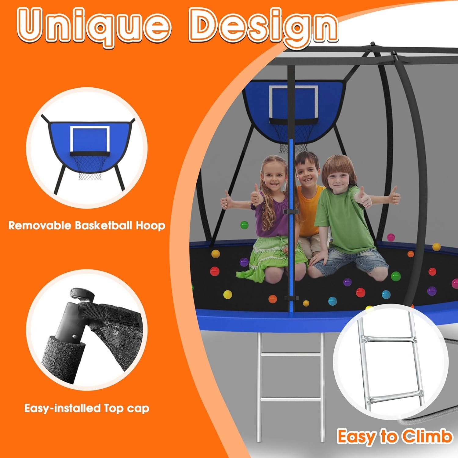 KOFUN 1500LBS Outdoor Tranpoline for Kids and Adults, Tranpolines with Net, Ladder, Easy to Assemble Recreational Tranpoline Backyard Heavy Duty Tranpoline 8FT 10FT 12FT 14FT 16FT