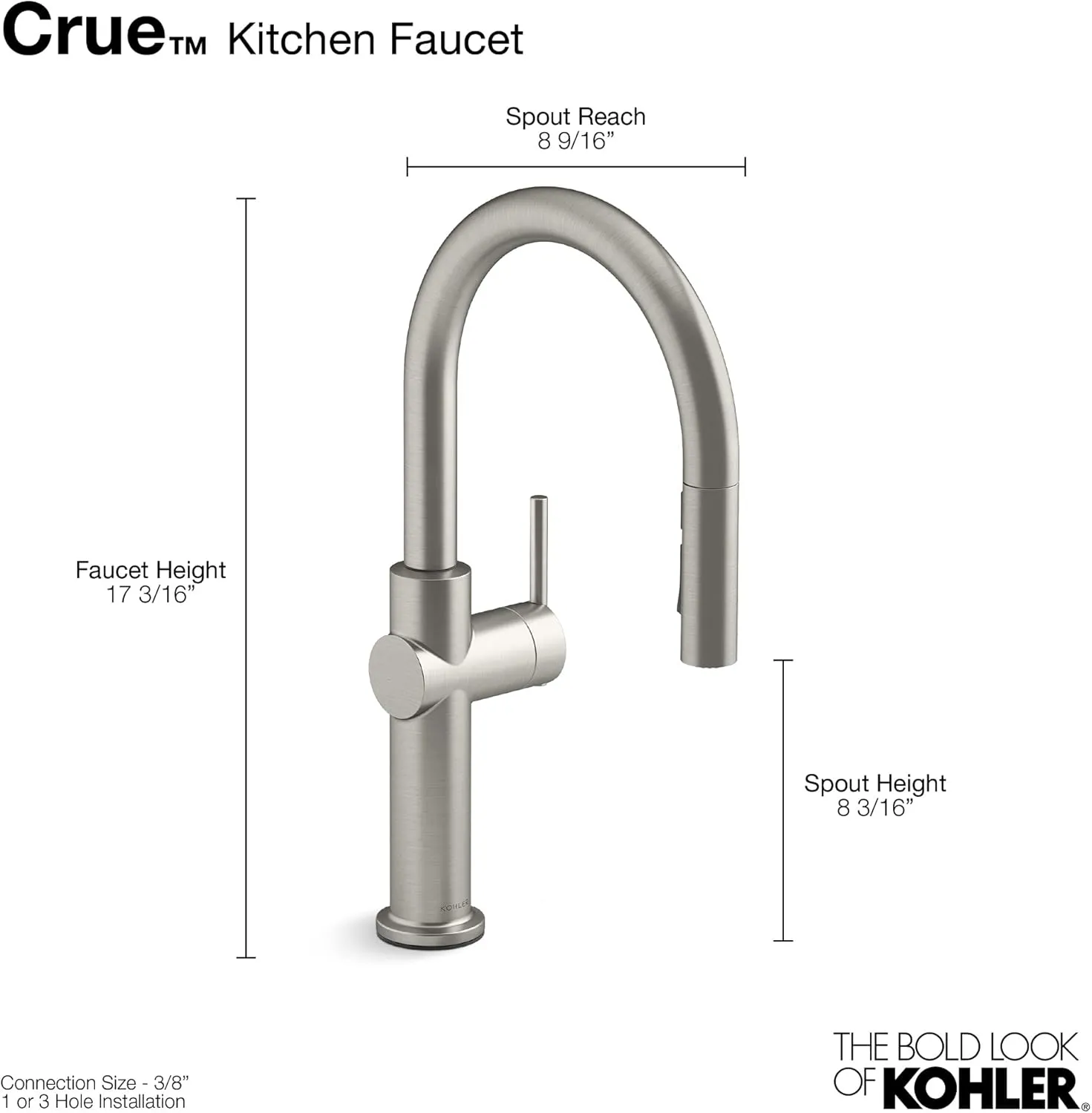 KOHLER 22972-2MB Crue Pull Down Kitchen Faucet, Pull-Down Sprayer, Vibrant Brushed Moderne Brass