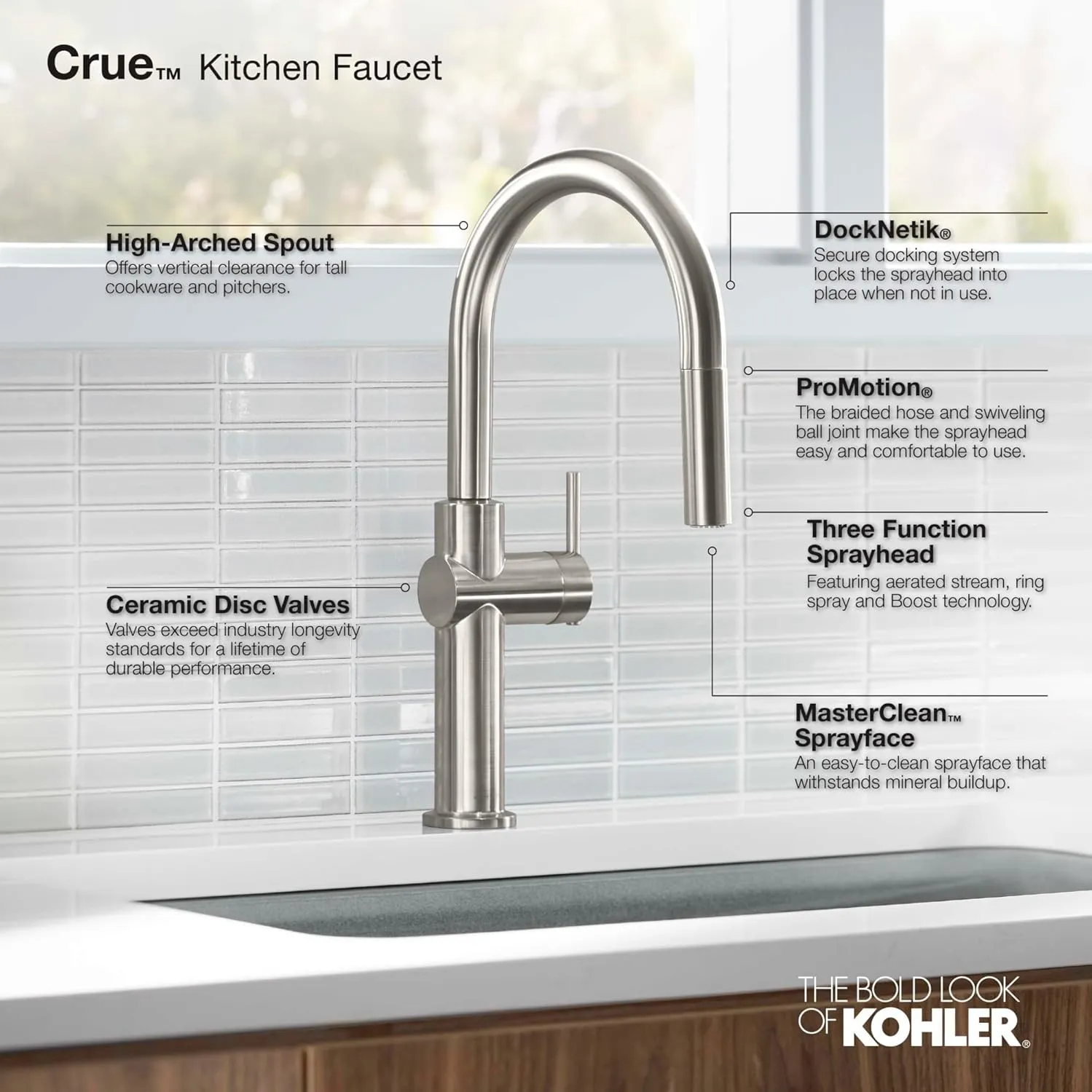 KOHLER 22972-2MB Crue Pull Down Kitchen Faucet, Pull-Down Sprayer, Vibrant Brushed Moderne Brass