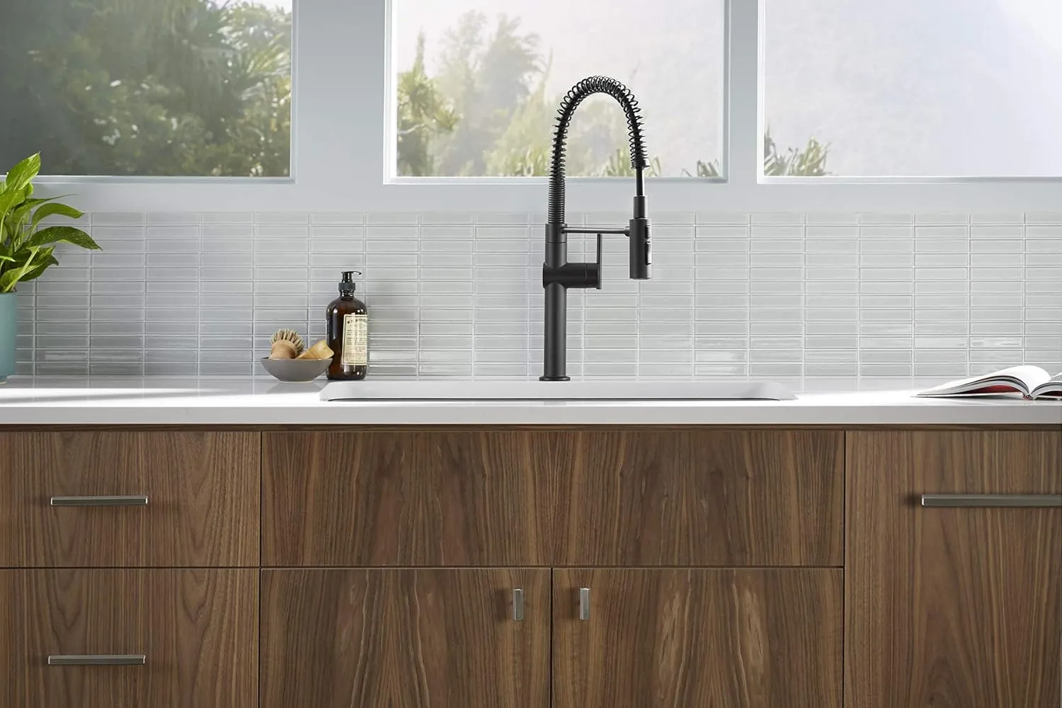 KOHLER 22973-BL Crue High-Arc Kitchen Faucet with Pull Down Spring Spout, Professional Pre-Rinse Kitchen Faucet, Commercial Faucet, Matte Black