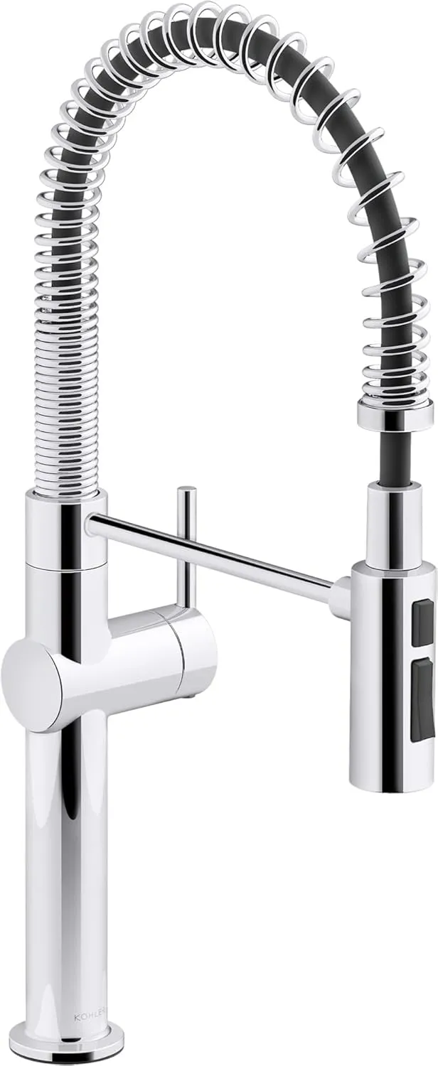 KOHLER 22973-CP Crue High-Arc Kitchen Faucet with Pull Down Spring Spout, Professional Pre-Rinse Kitchen Faucet, Commercial Faucet, Polished Chrome