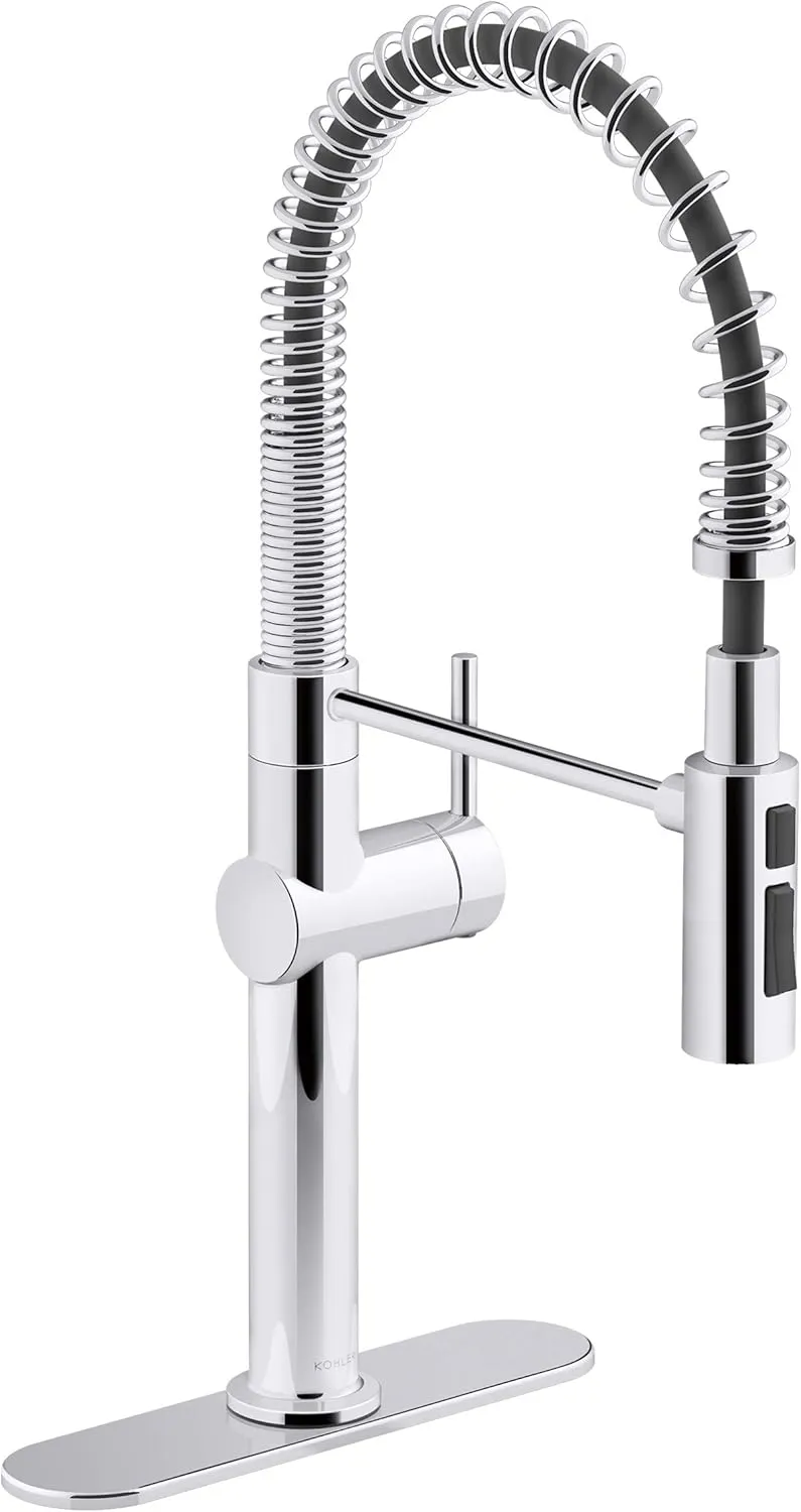 KOHLER 22973-CP Crue High-Arc Kitchen Faucet with Pull Down Spring Spout, Professional Pre-Rinse Kitchen Faucet, Commercial Faucet, Polished Chrome