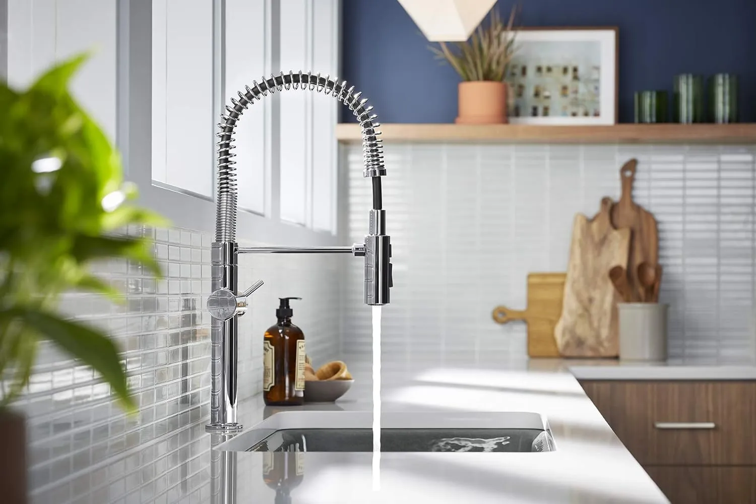 KOHLER 22973-CP Crue High-Arc Kitchen Faucet with Pull Down Spring Spout, Professional Pre-Rinse Kitchen Faucet, Commercial Faucet, Polished Chrome
