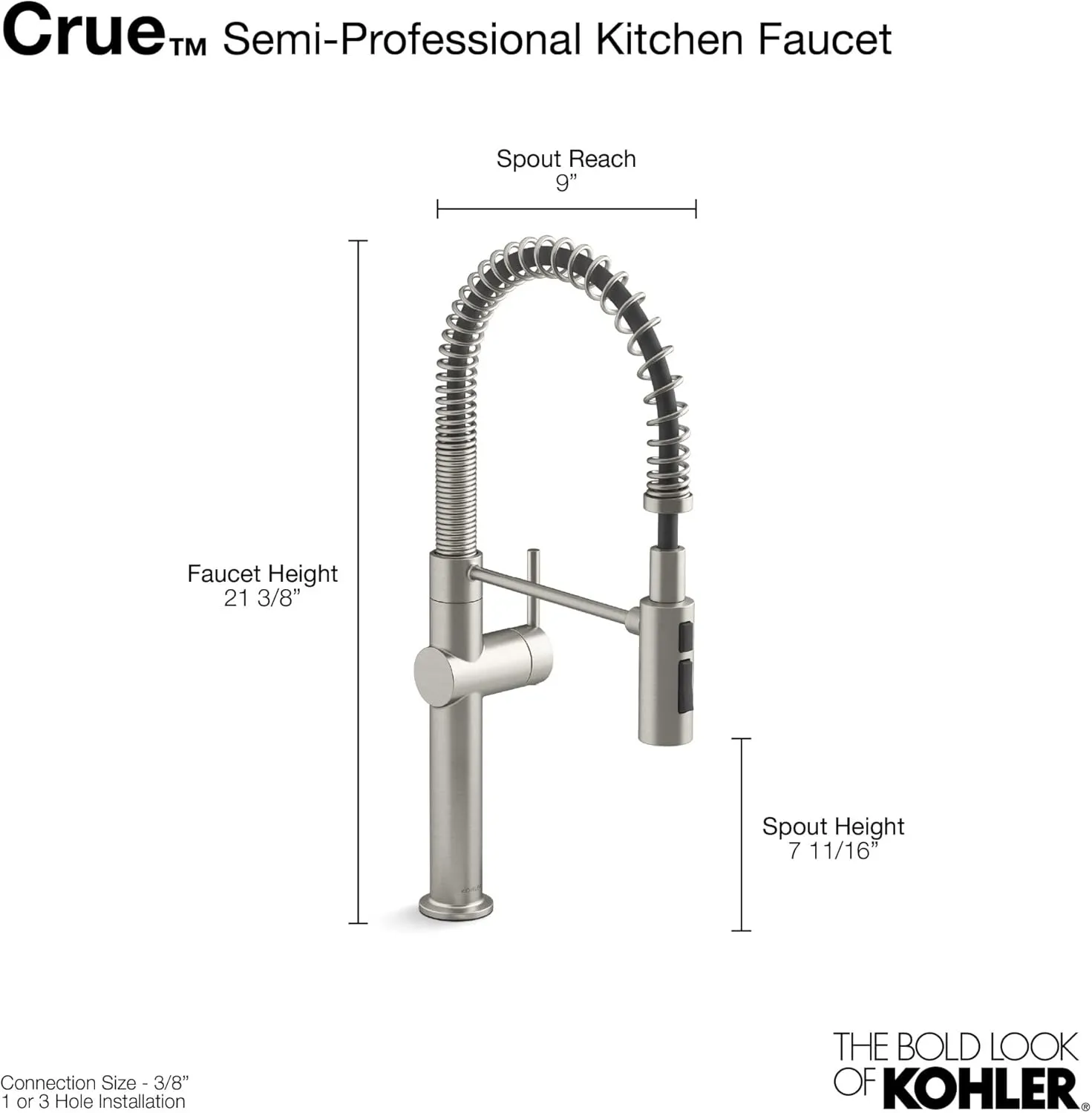 KOHLER 22973-CP Crue High-Arc Kitchen Faucet with Pull Down Spring Spout, Professional Pre-Rinse Kitchen Faucet, Commercial Faucet, Polished Chrome