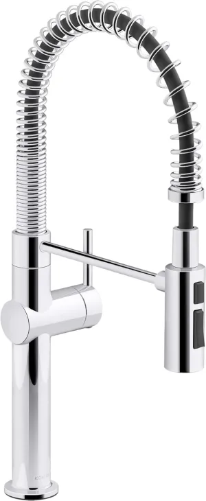 KOHLER 22973-CP Crue High-Arc Kitchen Faucet with Pull Down Spring Spout, Professional Pre-Rinse Kitchen Faucet, Commercial Faucet, Polished Chrome