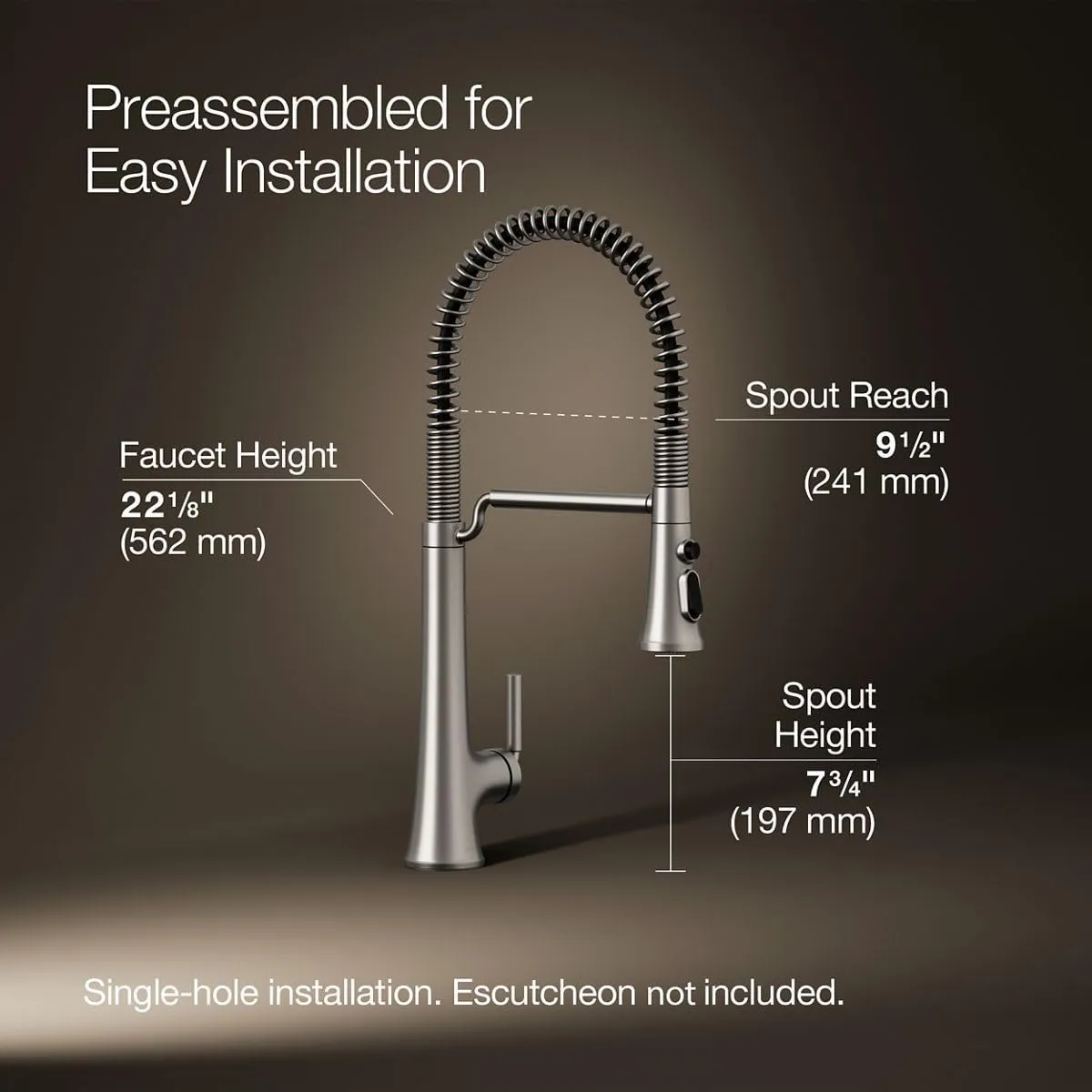KOHLER 23765-VS Tone Semi Professional Kitchen Faucet, Vibrant Stainless
