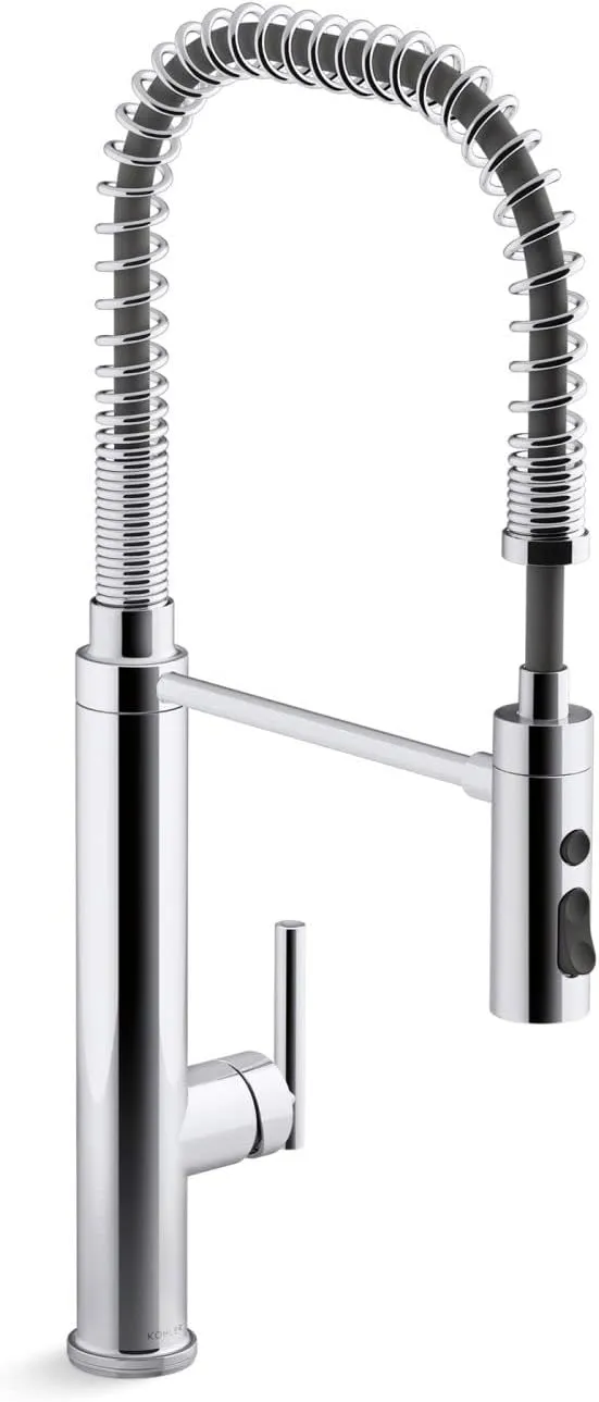 KOHLER 24982-CP Purist Commercial Style Pre-Rinse Kitchen Faucet with 3-Function Sprayhead, Kitchen Sink Faucet with Pull Down Sprayer, Polished Chrome