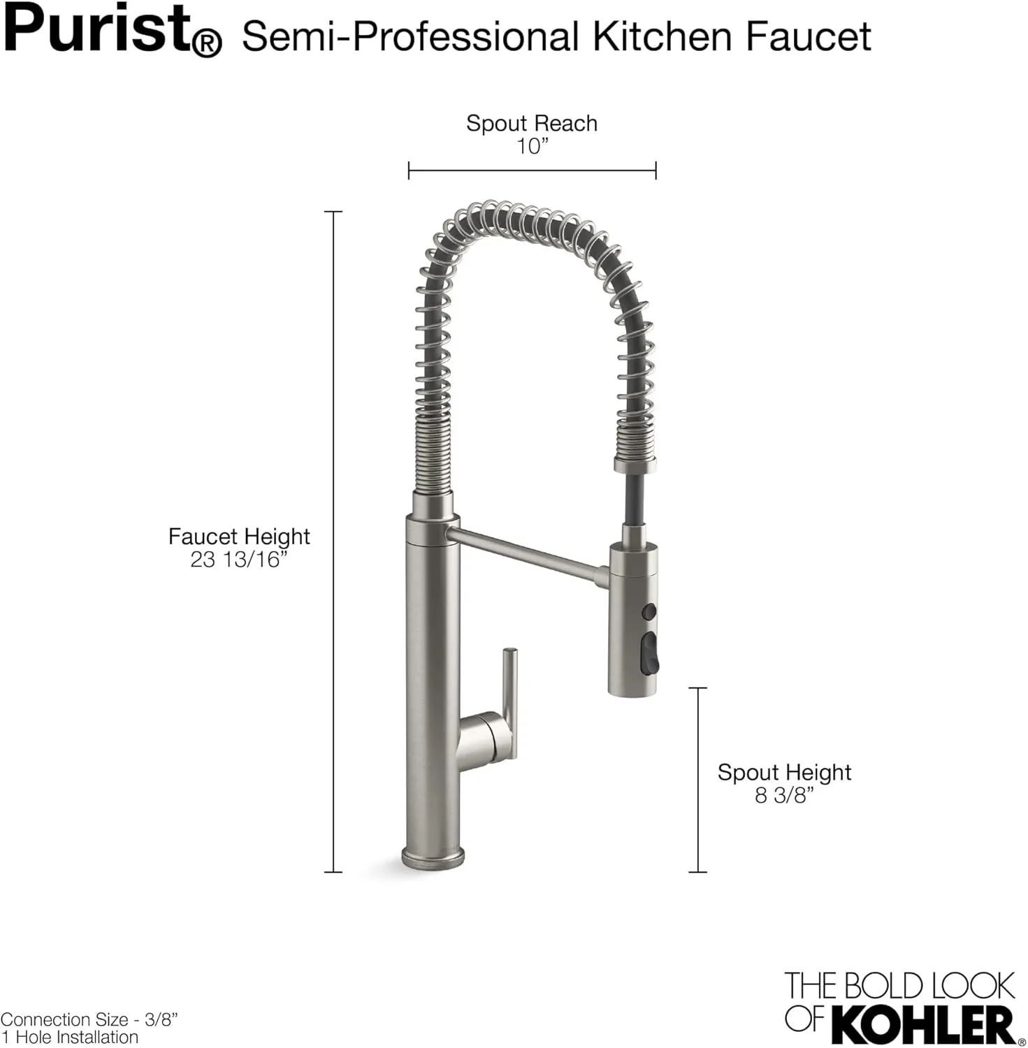 KOHLER 24982-CP Purist Commercial Style Pre-Rinse Kitchen Faucet with 3-Function Sprayhead, Kitchen Sink Faucet with Pull Down Sprayer, Polished Chrome