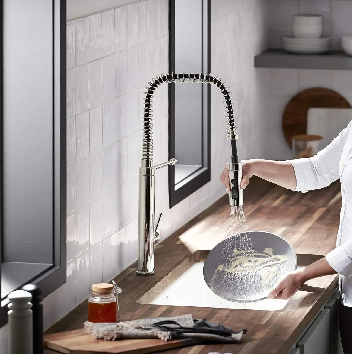 KOHLER 24982-SN Purist Semi-Professional Kitchen Sink Faucet with 3-Function Pull down sprayer, Vibrant Polished Nickel