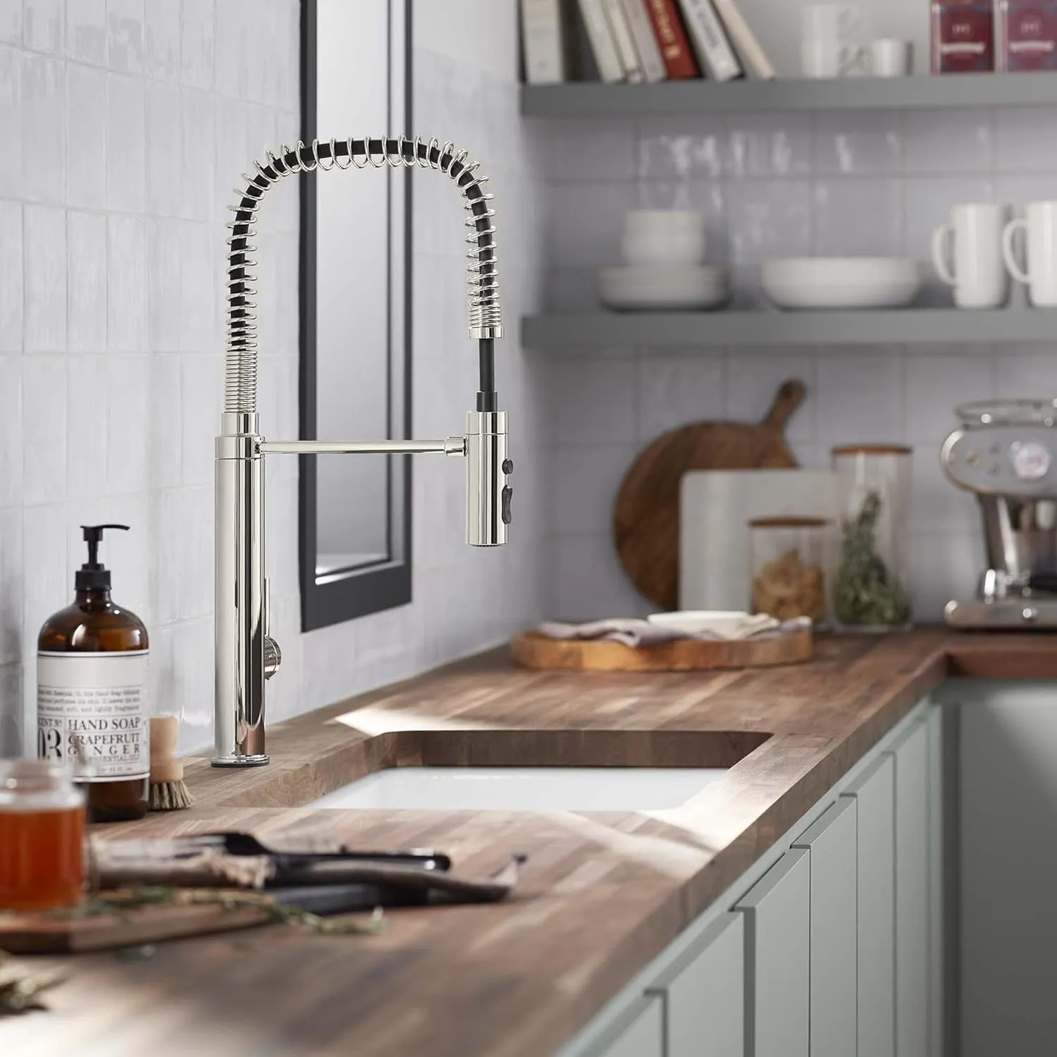 KOHLER 24982-SN Purist Semi-Professional Kitchen Sink Faucet with 3-Function Pull down sprayer, Vibrant Polished Nickel